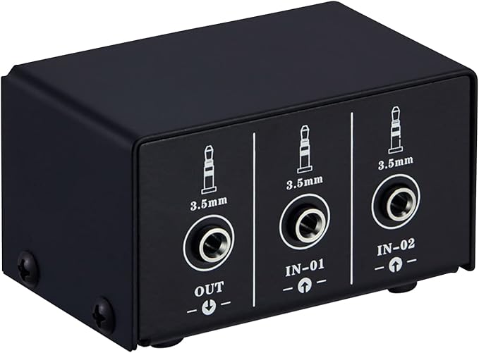 JINGFENG Audio Switcher 3.5mm 2 in 1 Out/1 in 2 Out A/B Switch Stereo Audio Splitter Box with No Distortion 3.5mm Jack for Switching Between Computer Speakers and Headphones