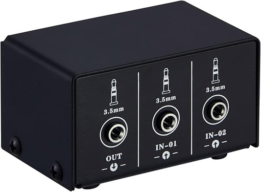 JINGFENG Audio Switcher 3.5mm 2 in 1 Out/1 in 2 Out A/B Switch Stereo Audio Splitter Box with No Distortion 3.5mm Jack for Switching Between Computer Speakers and Headphones