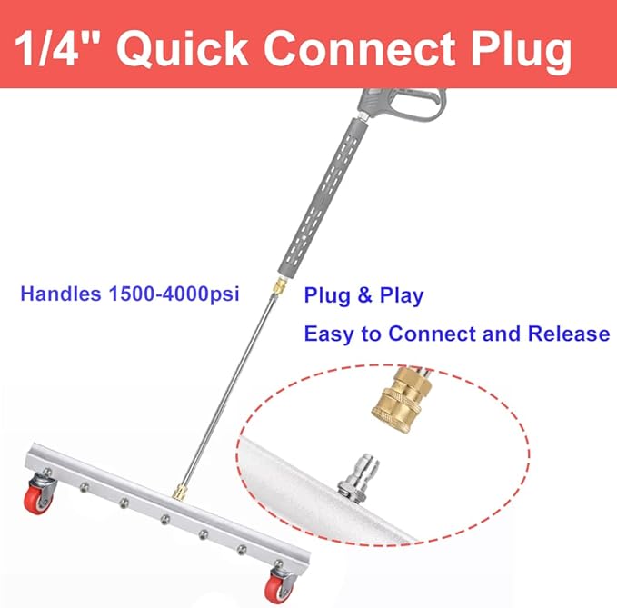 25 inch Water Broom Pressure Washer Surface Cleaner 4000 Psi Power Broom Sweeper with 7 Nozzles 2 Extension Wand for Concrete Driveway Sidewalk Deck, Roof Floor Cleaning