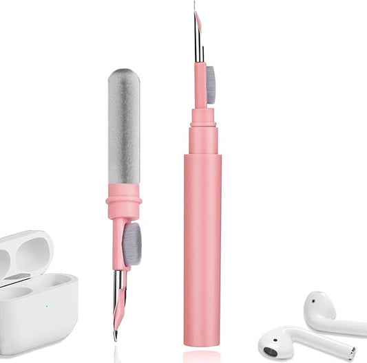 Cleaner Kit for Airpods,Earbuds Cleaning kit for Airpods Pro 1 2 3, Multi-Function Cleaning Tool with Brush Flocking Sponge for Wireless Earphones Bluetooth Headphones Case Camera and Phone (Pink)
