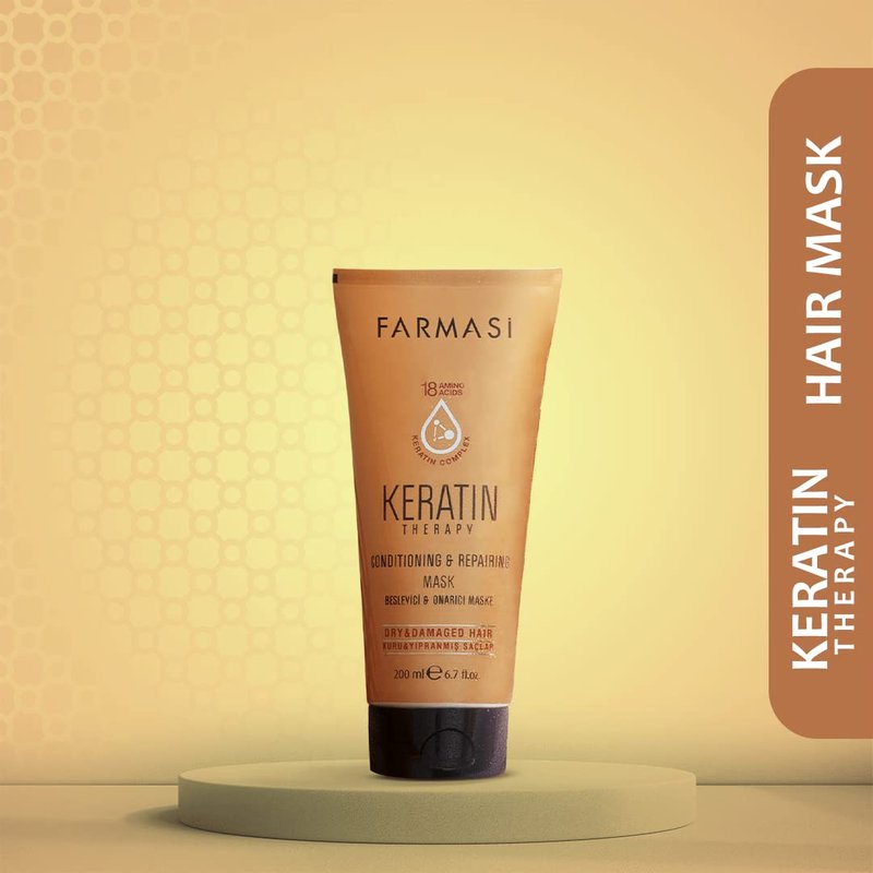 FARMASi Keratin Therapy Shampoo 12.2 fl oz & Hair Mask Set 6.7 fl oz: Repairing Cleanse & Deep Conditioning System for Dry Damaged Hair, Smoothness & Shine