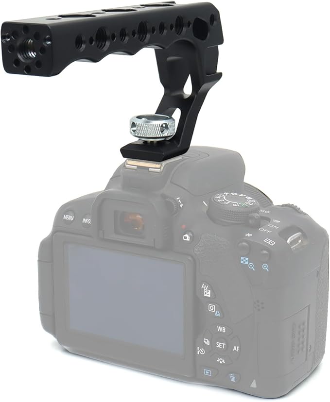 SZJELEN Universal Top Handle Quick Release NATO Grip with NATO Rail for DSLR Camera Cage, with 3 Cold Shoe Adapters to Mount DSLR Camera with Microphone/LED Light/Monitor (Black with NATO Rail)