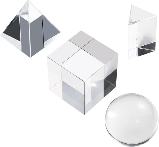 Optical Crystal Photography Prism Set - 4 Pack with 50mm Crystal Ball, Cube & Triangular Prism