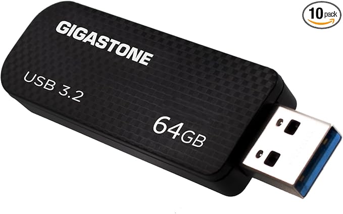 GIGASTONE 64GB USB 3.2 Flash Drive 10-Pack, 80MB/s High-Speed Data Transfer, Carbon Fiber Design, Retractable