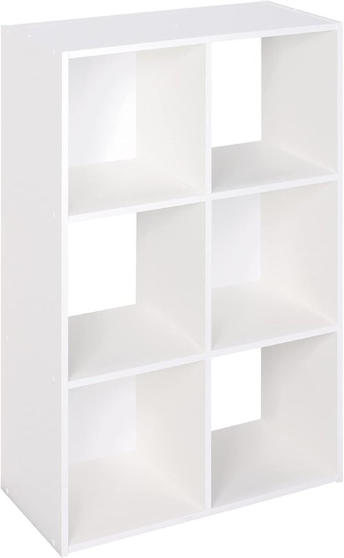 ClosetMaid Cubeicals 6-Cube Storage Shelf Organizer - Stackable Wood Bookshelf in White Finish