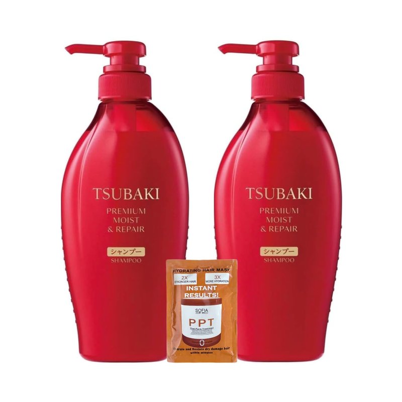 Hair Mask with Hair Professional Repair Tsubakii Premium Moist & Repair Shampoo - Moisturizes, Protects Dry Damaged Hair 450ml+450ml