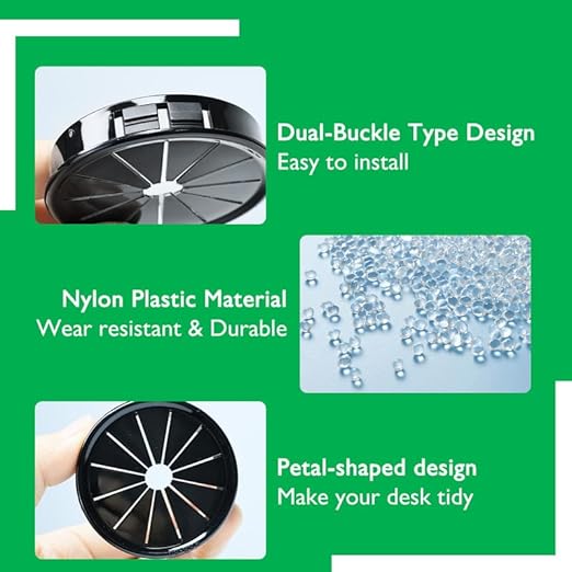 EASYEAH 15PCS Cable Grommets, 1-3/16"(30mm) Desk Hole Cover Petal Shaped Buckle Type Nylon Snap Bushing Grommet, Wire Hole Cover Insert for Cables and Cords Management and Protection of Cabinet, Black