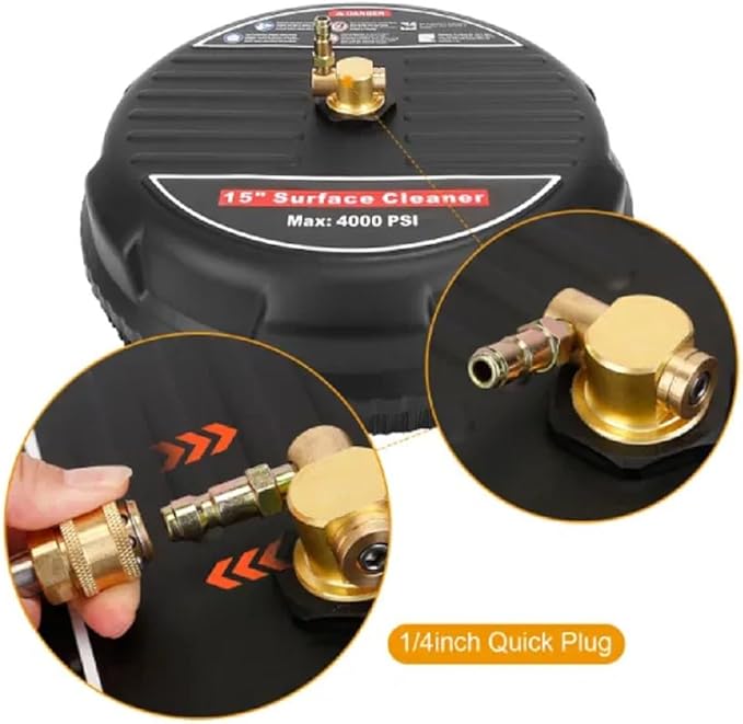 Stainless Stee Power Washer Broom,15in 4000PSI, Disc Surface Cleaner for Driveways and Decks,Heavy Duty Brass and Stainless Steel Construction,Wide Application,Quick Connect, Power Washer Accessories