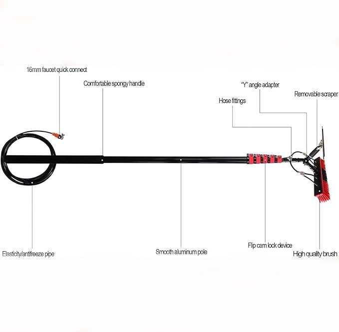 Window Cleaning Pole,High-Altitude Cleaning Brushes,Water Fed Telescopic Brush Conservatory Roof Cleaning Tools for Photovoltaic Panel Cleaning,35cm Brush Head,10.8m