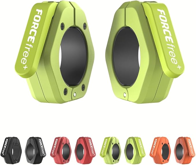 Forcefree+ Barbell Clips (Pair), Barbell Clamps, Quick Release Olympic Barbell Clamps with Anti Slip TPR Grip, Barbell Collars for Secure Weightlifting & Powerlifting (Magnetic, Green)