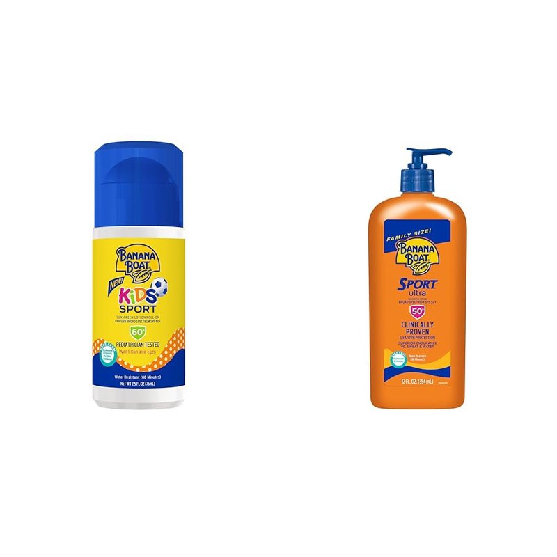 Banana Boat Kids Sport Sunscreen Roll On SPF 60, 2.5oz and Banana Boat Sport Ultra Sunscreen Lotion SPF 50, 12oz