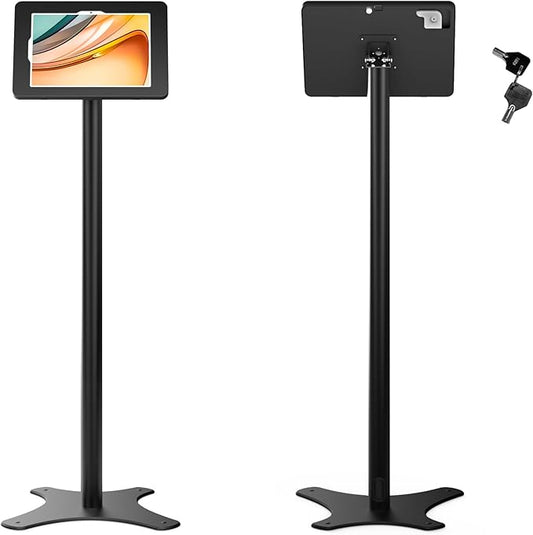 Beelta Tablet Kiosk Floor Stand, Anti-Theft, Rotate Lockable Metal Tablet Enclosure+Aluminum Pole+Metal Base, Compatible with 10.9" iPad 10th, Pro 11" 1 2 3 4, Air 4 5, Air 11"(M2/M3), iPad 11"(A16)