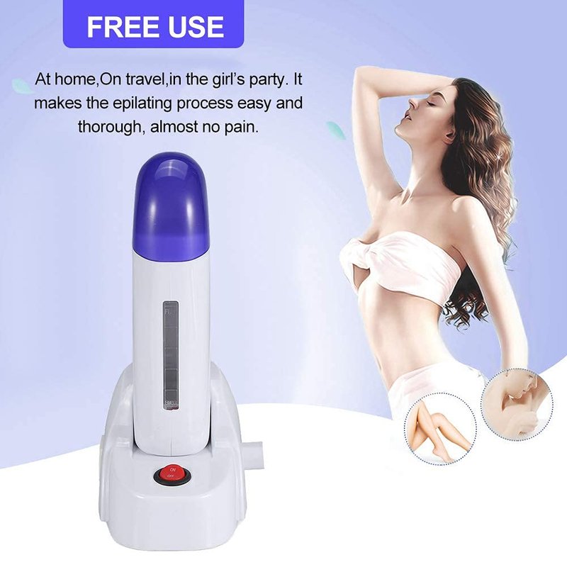 Nynelly Depilatory Roll on Wax Warmer Kit, Portable Hair Removal Epilator Machine Set for Women Men - Leg, Bikini, Armpit (Heater 1, Wax 1, 20 Strips)