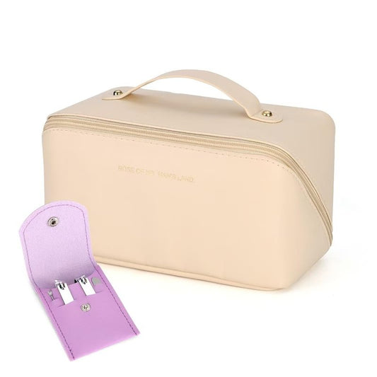 Houldhowd Makeup bag, Large capacity travel toiletry bag, Waterproof Portable Cosmetic Bag, travel makeup bag, With Nail Art Kit Set, Best Choice for Makeup Experts. (off white style)