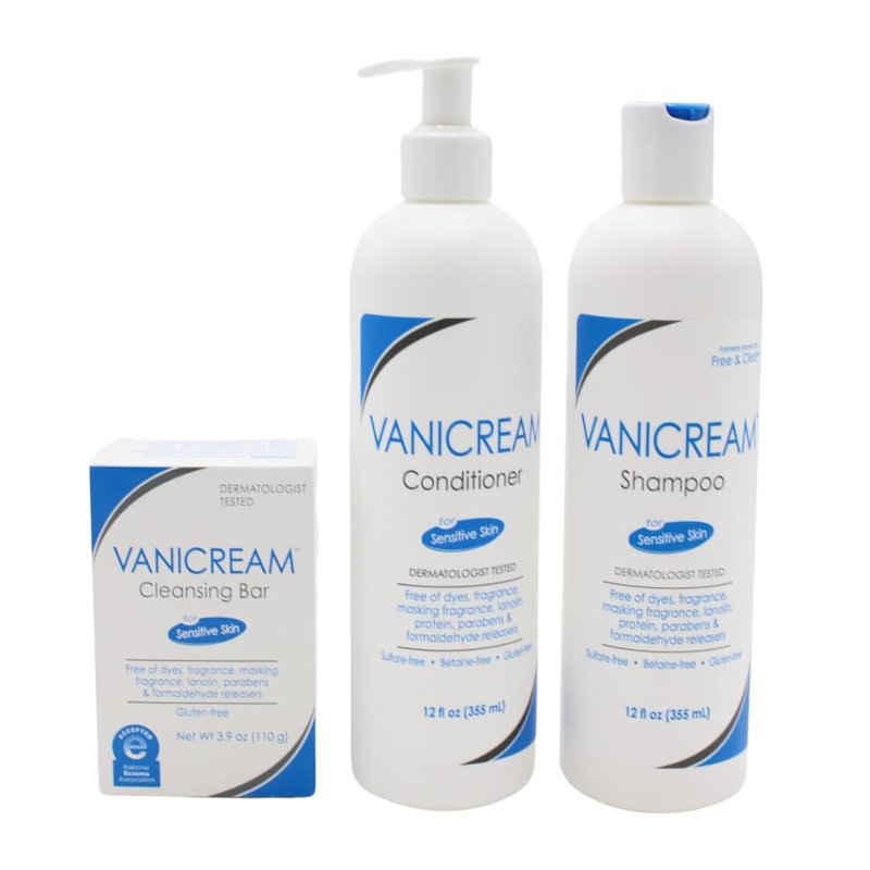 Vanicream Bundle Kit includes Vanicream Cleansing Bar (3.9 oz), Vanicream Shampoo (12 fl oz), and Vanicream Conditioner (12 fl oz)âa complete gentle skincare and haircare solution for sensitive skin.