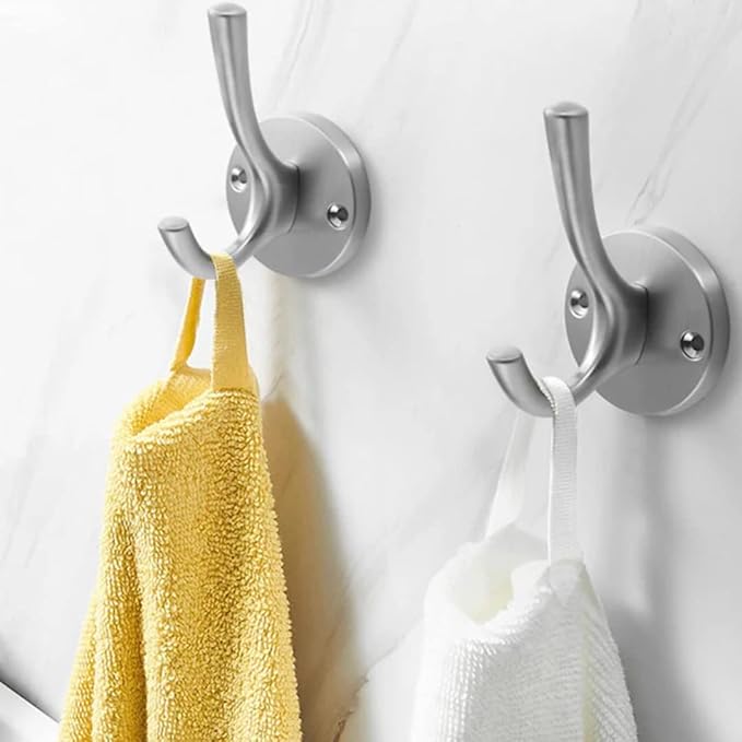 NETLKLA 4 Pack Brushed Nickel Coat Hooks - Silver Robe & Towel Hooks for Bathrooms & Kitchen
