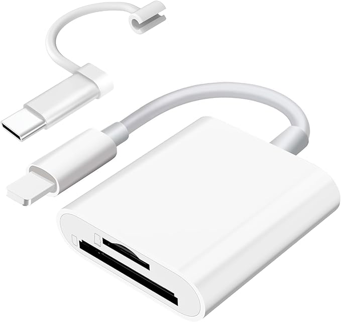 SD Card Reader for iPhone iPad Camera with USB C, Dual Card Slot USB 3.0 Memory Card Reader Supports SD/TF Card Trail Camera Viewer SD Card Adapter Portable Micro SD Card Reader No App Plug and Play