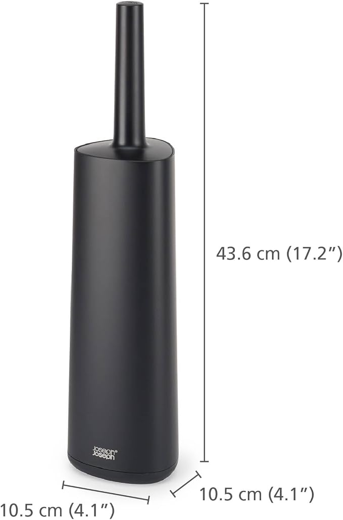 Joseph Joseph Flex 360, Advanced Smart Toilet Brush and Storage Holder Set with Anti-drip, Anti-Clog, Triple-Action Replaceable Brush Head, Matt Black