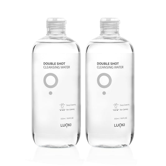 luoki Double Shot Cleansing Water 500ml (16.9 fl oz) - Hypoallergenic Deep Clean Micellar Cleansing Water and Makeup Remover… (16.9 Fl Oz) (Pack of 2)