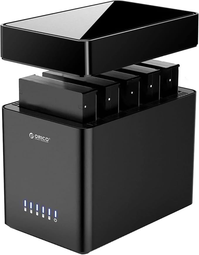 ORICO 5 Bay 3.5 Inch Hard Drive Enclosure USB C to SATA Magnetic Tool-Free External HDD Enclosure with 12V/6.5A Power Adapter for Family Storage Supports 2.5/3.5 inch Drives Max 110TB (5x22TB)