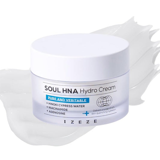 IZEZE Soul HNA Hydro Cream 1.69 fl.oz, 50 ml | Hyaluronic Acid Moisturizer Face Cream with Adenosine, Cypress Water, Niacinamide | Korean Skincare for Dry Skin, Hydrating and Firming