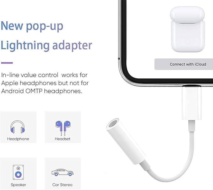 Apple MFi Certified 3-Pack Lightning to 3.5mm Headphone Jack Adapter with DAC, Headphone/Earphone Hi-Fi Audio Dongle & Car Aux Cable for iPhone 14/13/12/11/XR/X/8/7, Car, Gym, Travel, Office Use-White