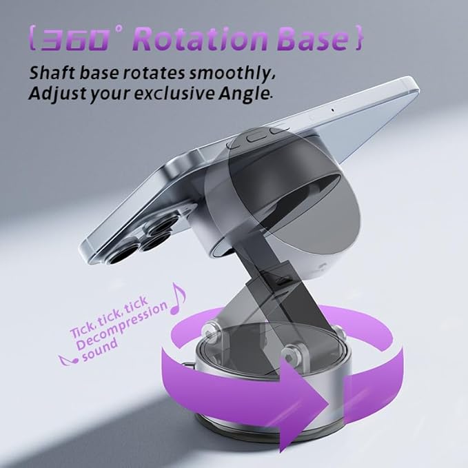 ROARADE Magnetic Phone Holder for Car, [360° Rotatable] Phone Mount with Strong Suction Cup & Retractable Stand, Foldable Phone Holder for iPhone 16/15/14/13 and All Smartphone (Black)