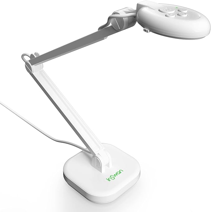 INSWAN INS‑2 4K USB Document Camera – 13MP, Dual Auto‑Focus, LED Light & Mic – Plug & Play for Mac, Windows, iPad, Chromebook – A3 Capture – Ideal for Teachers & Classrooms, White