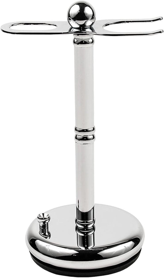 Parker Deluxe Chrome STRAIGHT RAZOR & SHAVE BRUSH Stand – Heavyweight Chrome-Plated Holder with Non-Slip Rubber Base – Fits Straight, Barber Razors & 20–25 mm Shaving Brushes – Wet Shaving Organizer