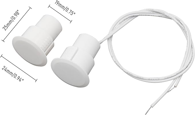 FOCMKEAS 2PCS Recessed Wired Security Window Door Contact Sensor, Normally Closed NC, Door Alarm Magnetic Reed Switch with 2 Wire, ABS White, RC-36