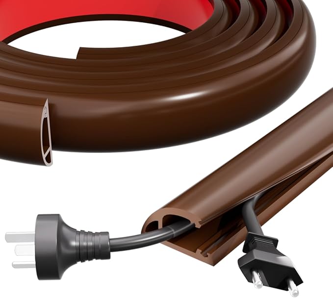 Kneelisa 4FT Side-Open Extension Cord Covers for Wires on Floor,Silicone Power Cable Protector Cord Hider Management Strip,Hide Electric Wire on Carpet,Chord Runner Protective Safety,Brown