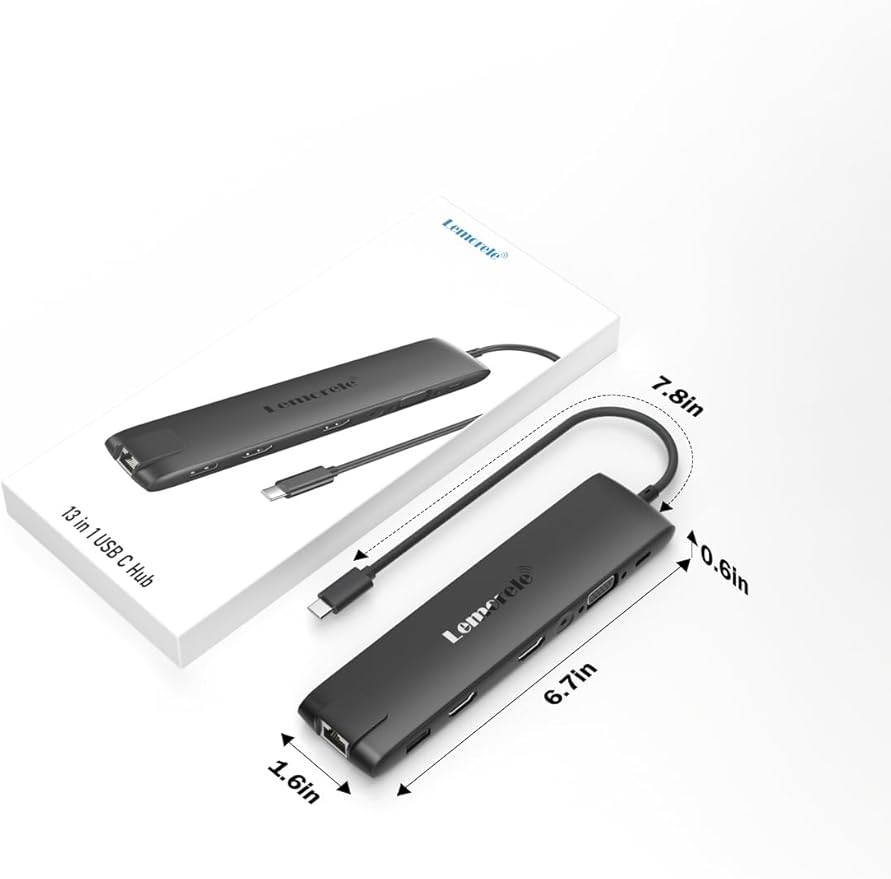 Lemorele 13-in-1 USB C Docking Station with Triple Display, 2X 4K HDMI, VGA, 100W PD, 6 USB Ports (incl. USB-C 3.2), Gigabit Ethernet, SD/TF Reader, 3.5mm Audio for MacBook/Windows