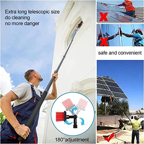 Glass Cleaning Brush Home Water Fed Telescopic Pole Kit Solar Panel Brush Rotating for Photovoltaic Panelï¼Waterfed Pole Window Cleaning Kit with Solar Panel Cleaner Telescopic Brush for Roof