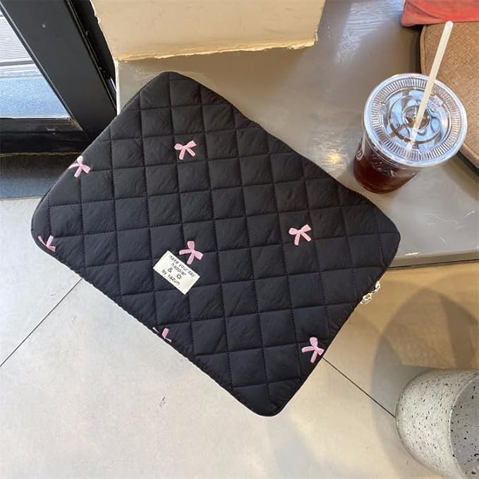 Attria Cute Bow Graphic Carrying Laptop Bag Y2K Preppy Laptop Sleeve Case Bag Kawaii Pad Computer Protect Case Pouch (13-14 inch,Black)