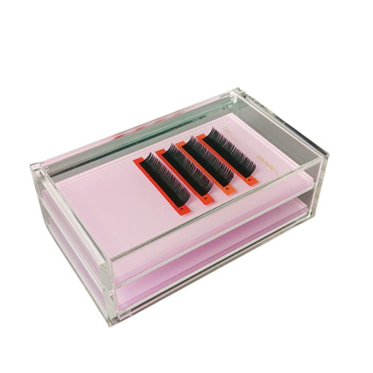 LIXIMMAZN 2 Layers Acrylic Eyelash Pallet Organizer Box, Grafting Eyelash Clear Makeup Display Container for False lashes Transparent Storage Case (Pink)