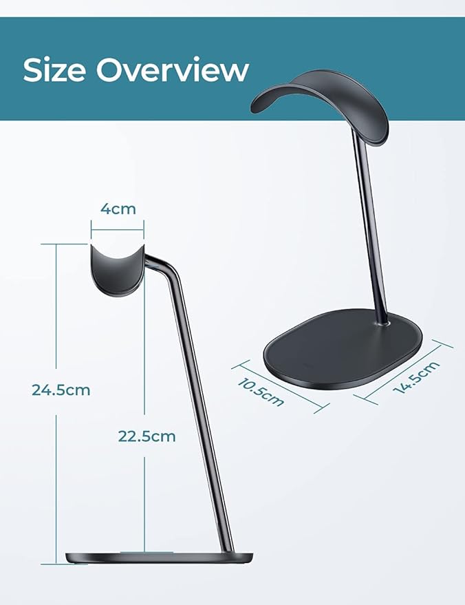 BENKS Desktop Headphone Stand Universal Headset Holder Hanger Mount Aluminum with Protective Silicone Pad, Gaming Headset Accessories, Compatible with AirPods Max, Beats, Bose, Sony and so on(Black)