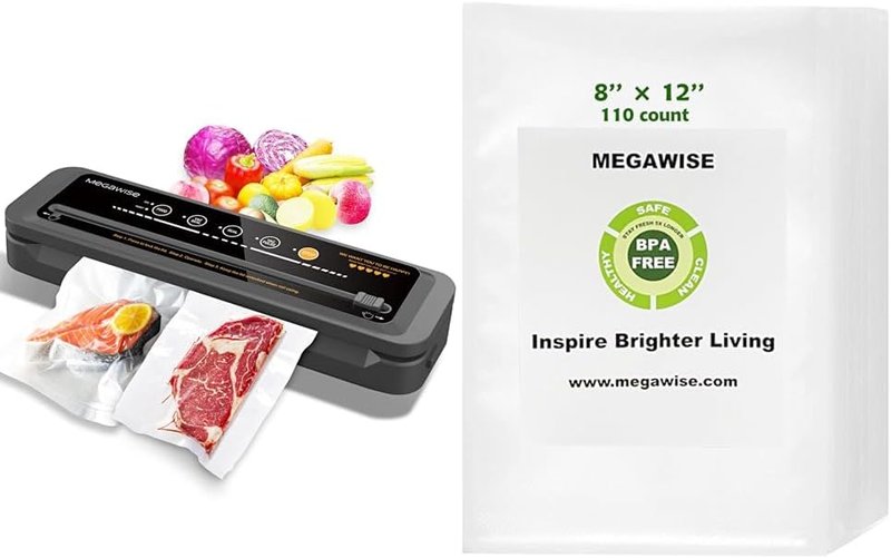 Vacuum Sealer Machine - 80kPa Suction Power | Includes 110 Vacuum Sealer Bags (8"x12") & Cutter