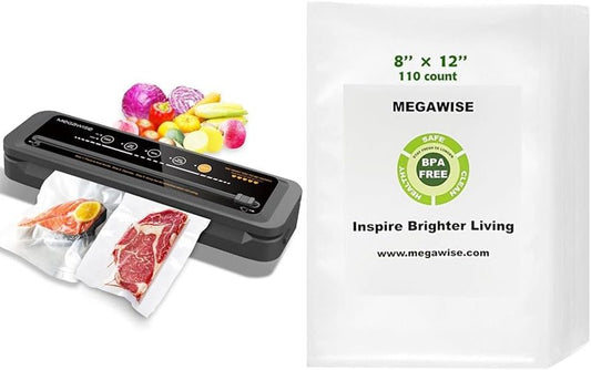 Vacuum Sealer Machine - 80kPa Suction Power | Includes 110 Vacuum Sealer Bags (8"x12") & Cutter