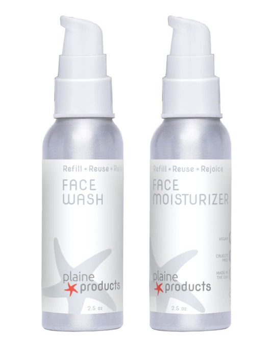 Eco-Friendly Face Wash and Face Moisturizer Set - Sensitive Skin, 2.7 oz (Refillable Bottle with Pump)