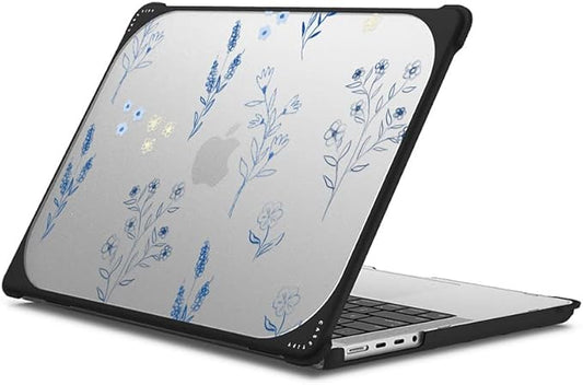 CASETiFY Bounce MacBook Pro 16-inch (M1-M5) Case [Enhanced Protective Corner Design/Ventilation Cutouts/Anti-Slip Grip] - Small Blue Flowers - Clear Black