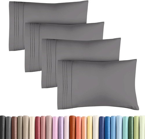 King Standard Pillow Cases - Soft Hotel Quality Pillowcase Covers for Comfy Bedding | Set of 4 Dark Grey