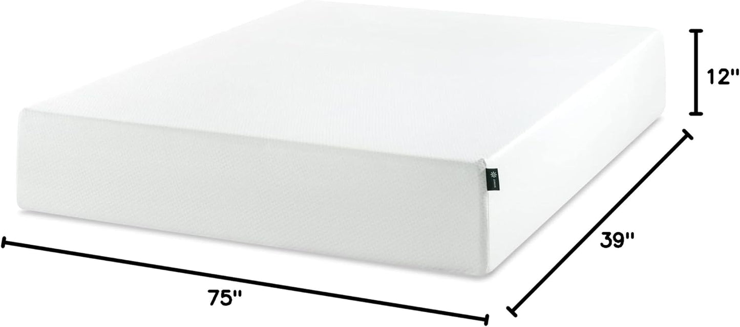 Zinus 12 Inch Twin Green Tea Memory Foam Mattress - Medium Firm, Fiberglass Free, Zoned Pressure Relief