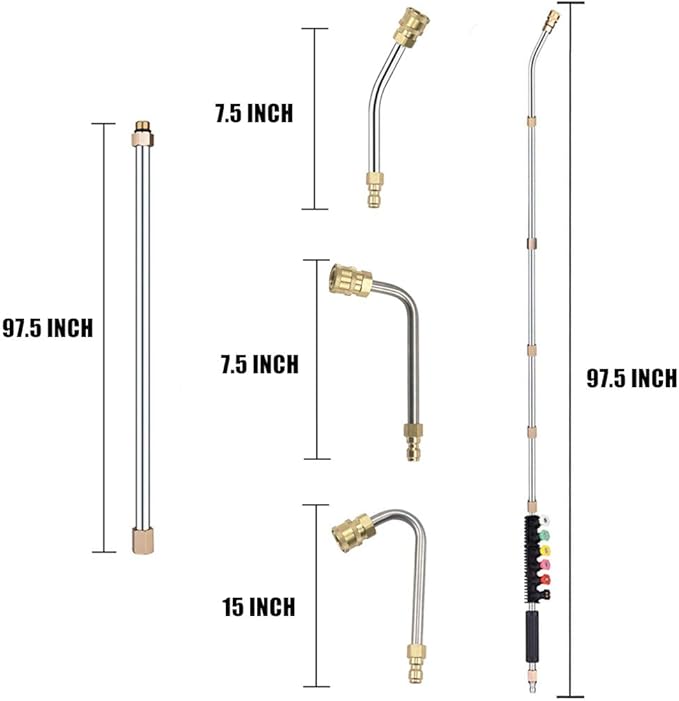 Selkie Pressure Washer Extension Wand Upgrade Power Washer Lance with Spray Nozzle Tips,30Â°,90Â°,120Â° Curved Rod, 1/4ââQuick Connect, Replacement for Anti-Leaked Ring 4000 PSIâ¦