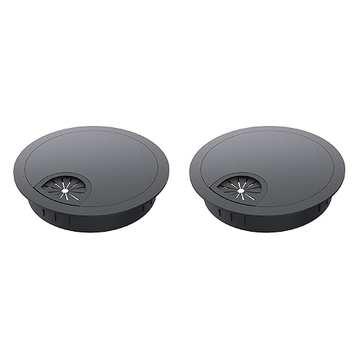 Skweawert 2 Pack Desk Grommet 2-1/8 Inch 53mm, Zinc Alloy Computer Desk Wire Hole Cover, Office Desktop Cord Cable Hole Metal Ring, Black
