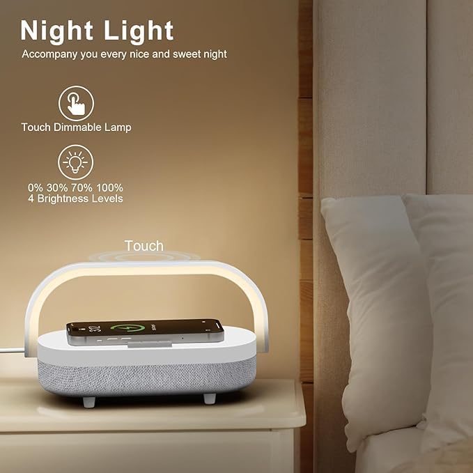 iGaur Nightstand Lamp with Wireless Charger,4 in 1 Touch Bedside Lamp Bluetooth Speaker,Portable Dimmable LED Night Light,Corporate Gifts Premium for Employees Clients,Birthday Gifts Women Wife Friend