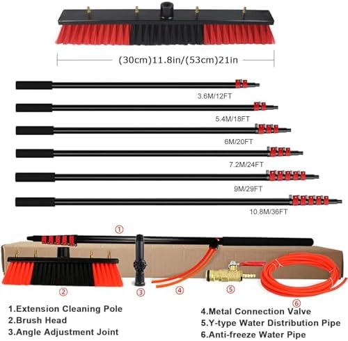 Water Fed Pole Telescopic Outdoor Window Cleaner, Conservatory Roof Cleaner/Water Fed Extendable Brush/Window Clean Kit Roof Cleaning Tools with 20M Water Supply Hose,39F,18FT/5.4M