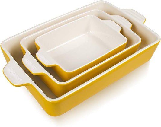 Sweejar Ceramic Bakeware Set - Rectangular Lasagna Dish for Oven & Daily Use | 11.8 x 7.8 x 2.76 Inches - Yellow