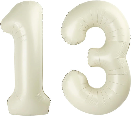 Number Balloons - Large 40 Inch Cream Number 13 Foil Balloon | Perfect for Birthday & Wedding Decor