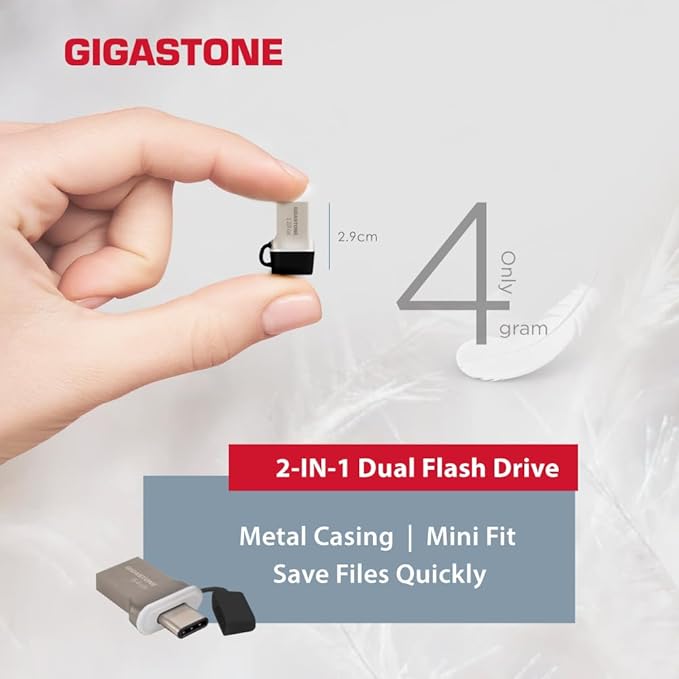 GIGASTONE 128GB Nano Luxus Dual USB Flash Drive, USB-C & USB-A, 100MB/s High-Speed Storage, Metal Design