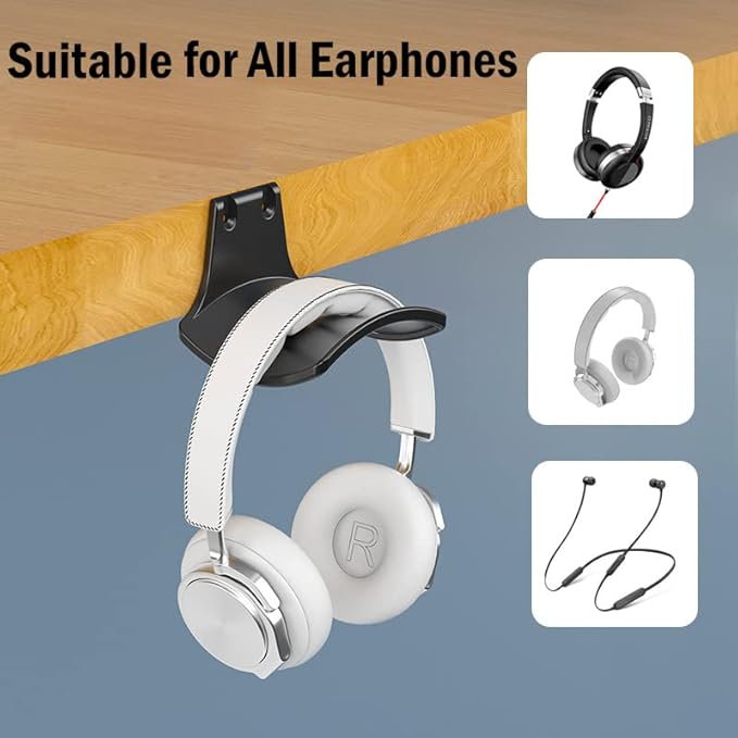 SIROLISA 2-Pack Never Fall Headphone Hooks Hanger Wall Mount, Headset Holder Stand for Universal Gaming Headset Airpods Max Sony Bose Beats, Strong Adhesive by Screws